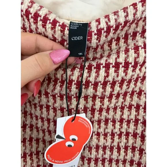 NWT CIDER Red & Cream Tweed Mini Skirt - Picture 8 of 8
